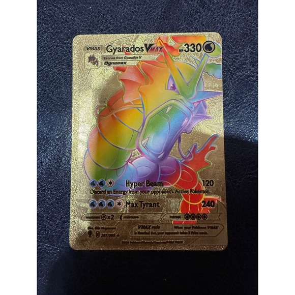Gyarados VMAX Custom Gold Metal Pokemon Card Rainbow Rare Style Collectible